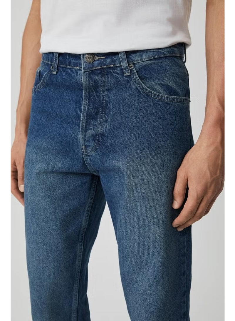 GRIMELANGE Men's Regular Fit Relaxed Cut Thick Textured Wash Effect Magic Denim Medium Blue Jeans - Image 4